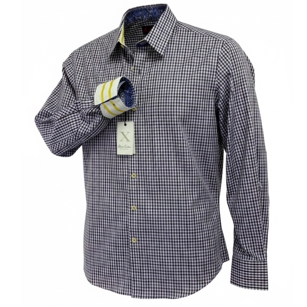 Robert Graham X ‎ Mens Medium  Tailor fit Purple Gingham Plaid Dress Shirt (V45)